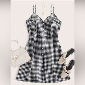 SHEIN Plus Button Front Buffalo Plaid Cami Dress - Size 2XL, Black and White